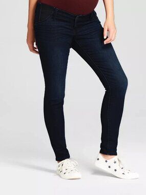 Ingrid & Isabel Under Belly Maternity Jeggings Dark Wash Low Rise Stretch Size 2